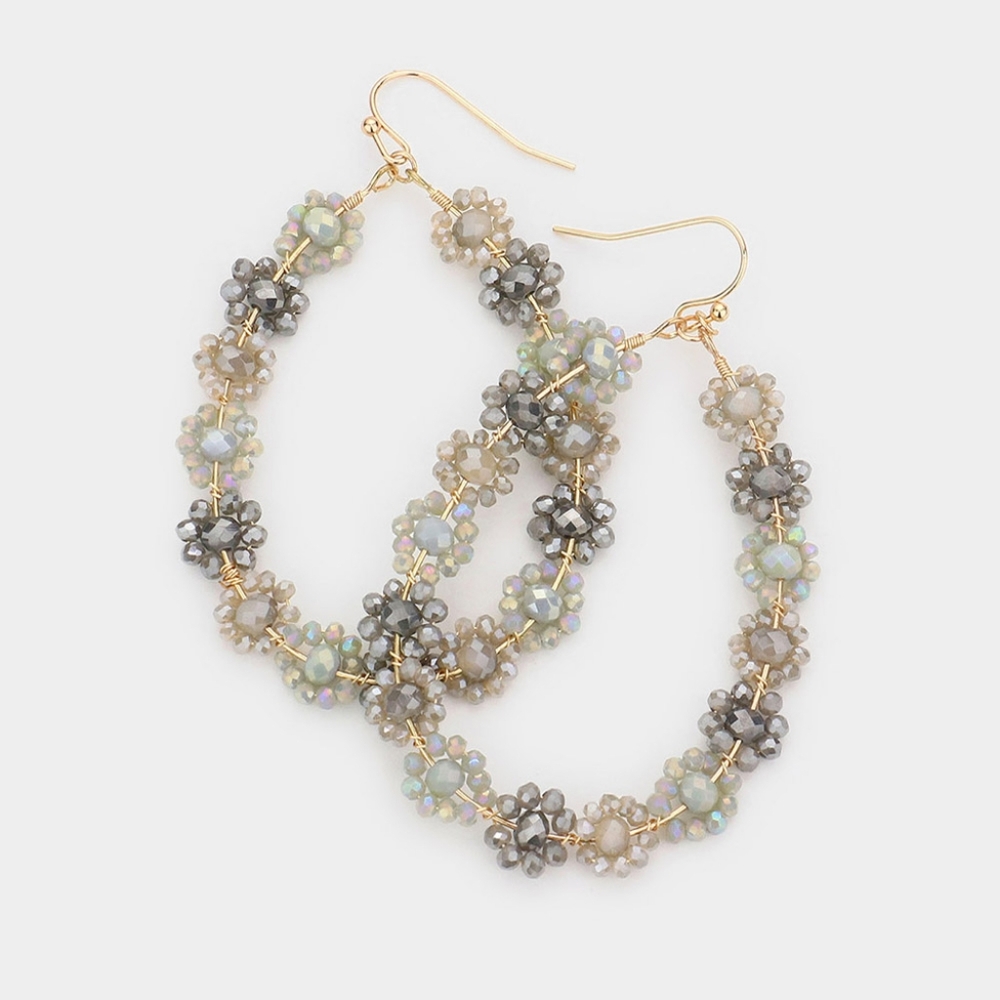 Floral Teardrop Earrings with Faceted Bead Cluster - Picture 1 of 2